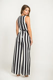 Cutout Black and White Striped Jumpsuit