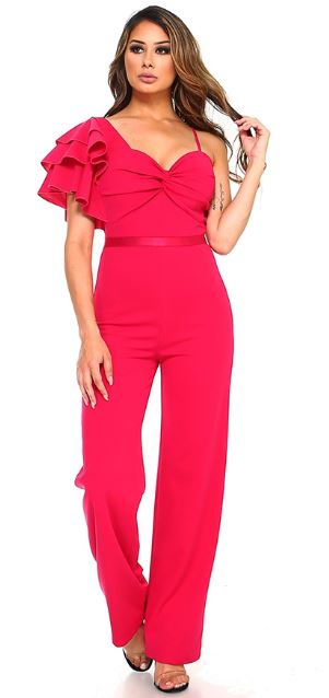 Pink Two-Piece Jumpsuit - One-Shoulder Jumpsuit - Crepe Jumpsuit - Lulus