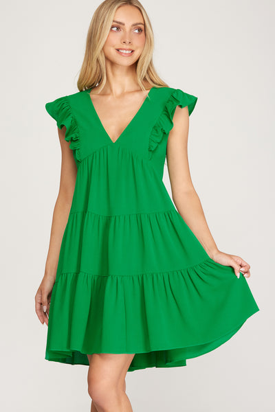 Green Tiered Mini Dress - Bella Chic