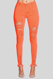 Neon Orange Distressed Jeans