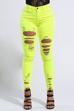 Neon Yellow Distressed Jeans