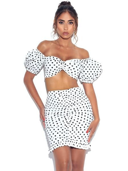 Heartfelt Polka Dot Crop Top Skirt Set