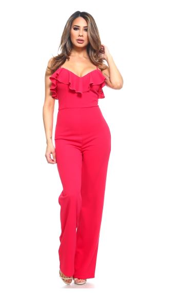 Red Strapless Ruffle Jumpsuit – Spotstyl