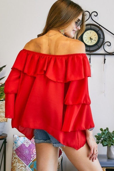Red Off The Shoulder Top | Bella Chic Tops