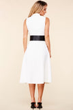 Classic Belted White A-line Dress
