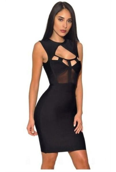 Sexy Black Sheer Midi Bandage Dress