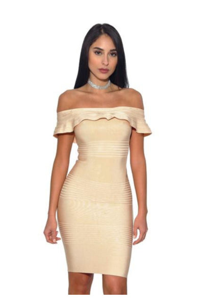 Elegant Cream Strapless Ruffled Bandage Dress