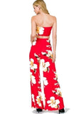 Red Strapless Wideleg Floral Two Piece Set