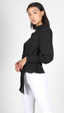 Black Peplum Front Waist Tie Blouse