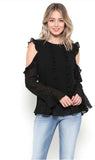 Cold Shoulder Cutout Ruffle Blouse