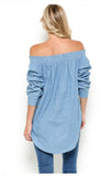 Denim Off The Shoulder Chambray Tunic Top