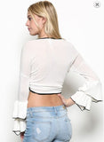 White Long Sleeve Knit Crop Top