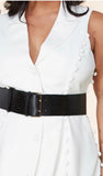 Classic Belted White A-line Dress