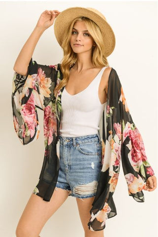 Black Floral Kimono