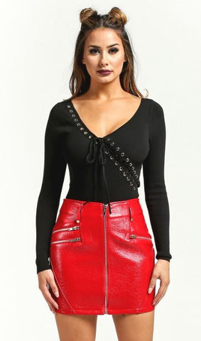 Diagonal Lace Up Bodysuit