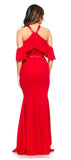 Red Halter Ruffled Maxi Dress