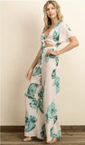 Blush Floral Palm Print Cutout Jumpsuit