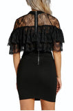Sexy Black Sheer Lace Ruffle Mini Dress