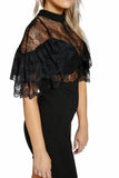 Sexy Black Sheer Lace Ruffle Mini Dress