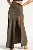 Suede Front Slit Maxi Skirt