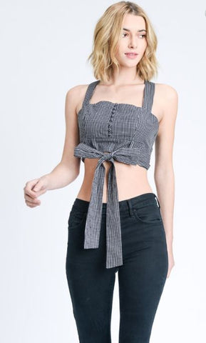 Gingham Front Tie Crop Top