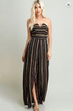 Strapless Striped Split Leg Jumpsuit