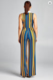 Yellow and Teal Striped Jumpsuit