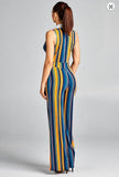 Yellow and Teal Striped Jumpsuit