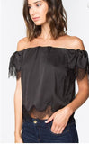 Black Off The Shoulder Lace Trip Top