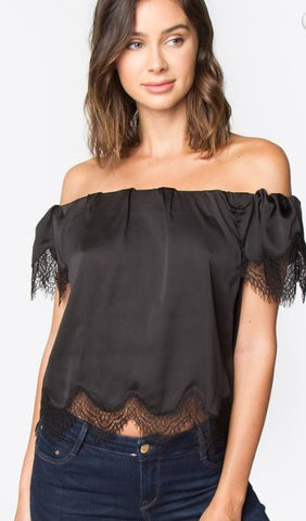 Black Off The Shoulder Lace Trip Top