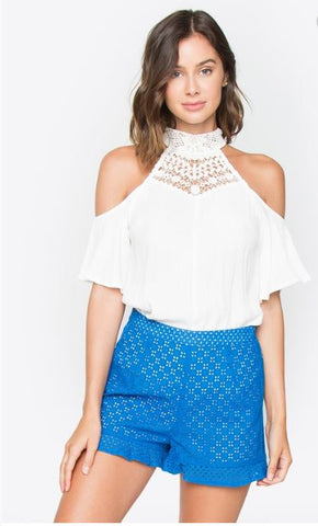 High Neck Cold Shoulder Jersey Top